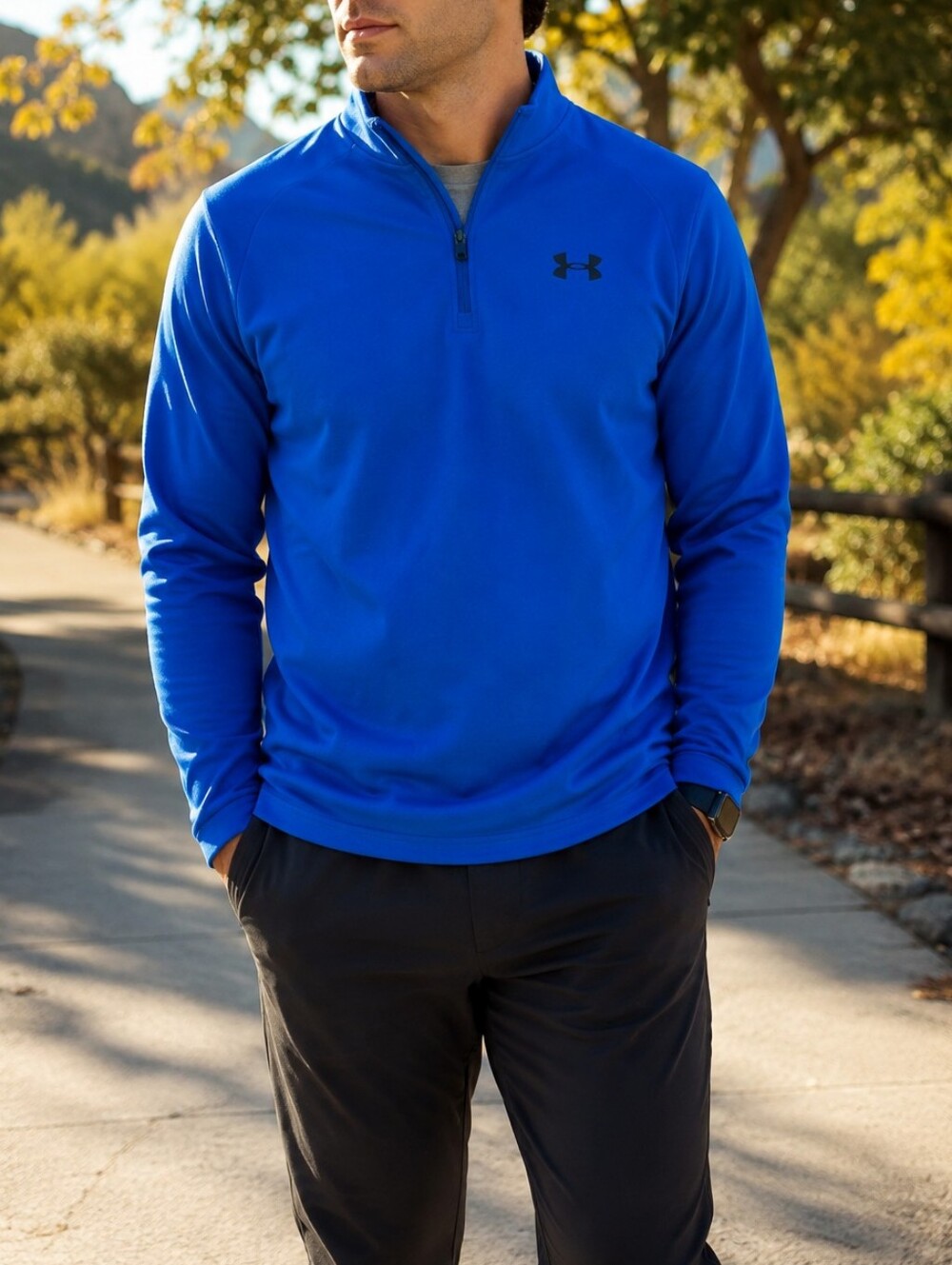 Under Armour Men's Blue Quarter Zip Pullover Performance Athletic Sweater Hiking